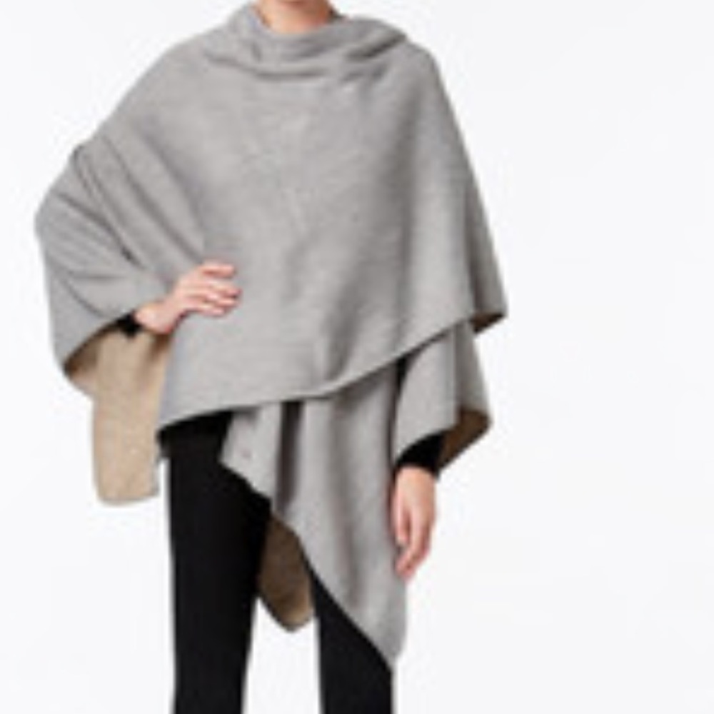 Calvin Kline reversible wool blend poncho / shawl